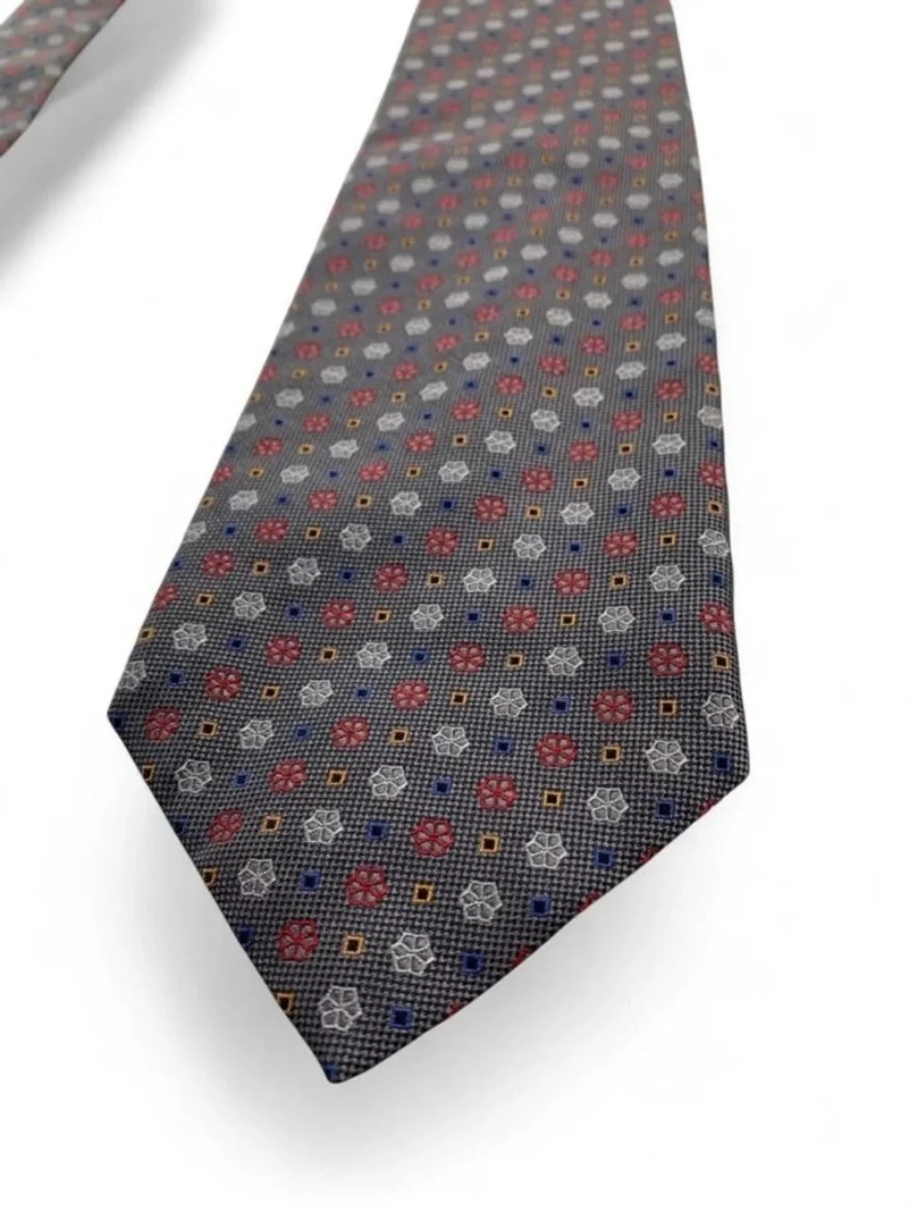 Barney’s New York 100% Silk Tie Gray Floral Micro-Pattern Formal Business